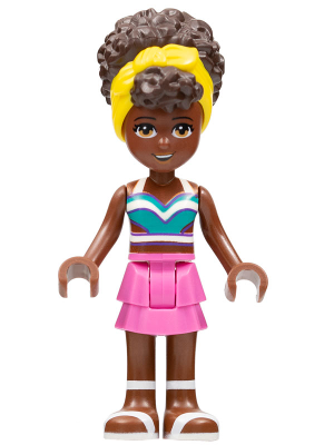 lego 2022 mini figurine frnd0555 Nandi White and Dark Turquoise Tank Top, Dark Pink Skirt, White Sandals, Yellow Head Wrap 