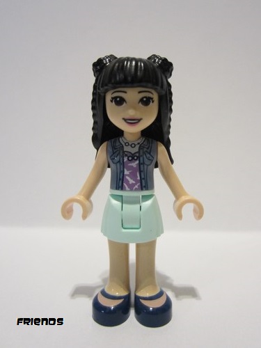 lego 2022 mini figurine frnd482 Emma Aqua Skirt, Sand Blue Vest, Black Hair with Braid Buns and Flower 