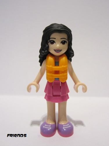lego 2022 mini figurine frnd493 Emma Dark Pink Layered Skirt, White Top with Paw Print Undershirt, Life Jacket 