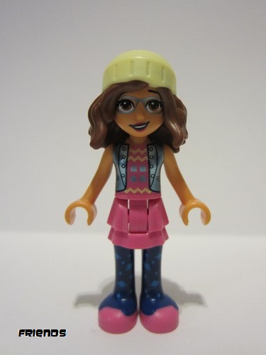 lego 2022 mini figurine frnd509 Olivia Dark Pink Skirt, Dark Blue Leggings, Bright Light Yellow Knit Cap 
