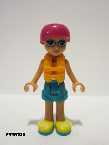 lego 2022 mini figurine frnd513 Sebastian White Tank Top, Dark Turquoise Shorts, Yellow Shoes, Magenta Helmet, Orange Life Jacket 