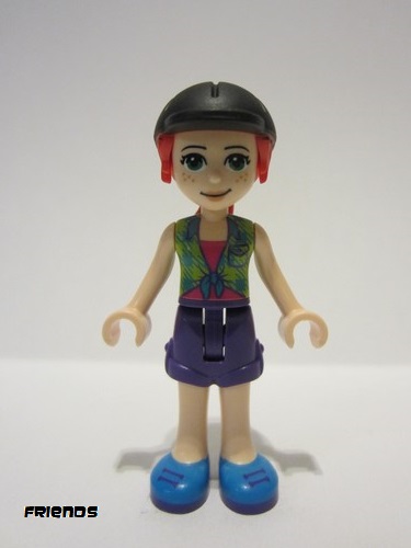 lego 2022 mini figurine frnd522 Mia Lime Plaid Shirt, Dark Purple Shorts, Black Riding Helmet 