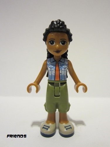 lego 2022 mini figurine frnd528 Dr. Makena Olive Green Trousers, Tan Shoes, Bright Light Blue Vest over Coral Shirt 