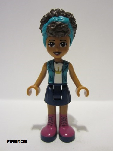 lego 2022 mini figurine frnd551 Andrea Dark Turquoise Jacket over White Top with Crown, Dark Blue Skirt with Magenta Boots, Dark Turquoise Head Wrap 