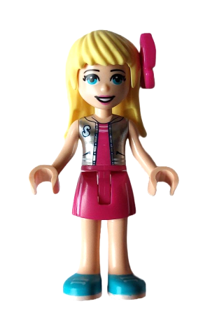 lego 2022 mini figurine frnd561 Stephanie Magenta Skirt and Top with Silver Vest, Magenta Bow 