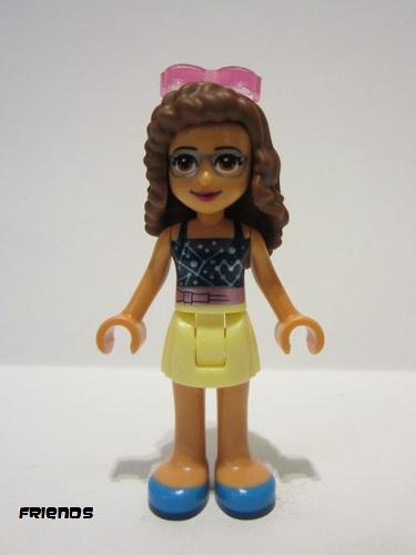 lego 2022 mini figurine frnd563 Olivia Bright Light Yellow Skirt, Dark Blue Top with Constellations, Trans-Dark Pink Sunglasses 