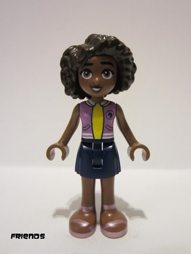 lego 2023 mini figurine frnd0586 Aliya Medium Lavender Vest, Dark Blue Skirt, Metallic Pink Sandals 