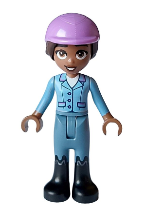 lego 2023 mini figurine frnd0633 Aliya Bright Light Blue Jacket, Sand Blue Trousers, Black Boots, Medium Lavender Horse Riding Helmet 