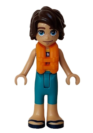 lego 2023 mini figurine frnd0650 Marco Dark Turquoise and Yellow Sleeveless Wetsuit, Orange Life Jacket, Dark Blue Sandals 
