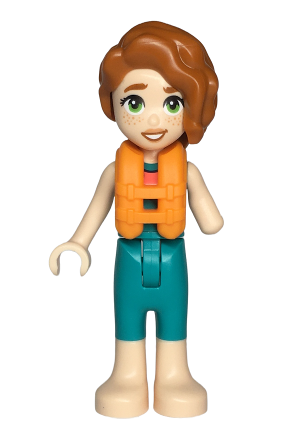 lego 2023 mini figurine frnd0653 Autumn Dark Turquoise Wetsuit, Orange Life Jacket, Light Nougat Legs and Feet 