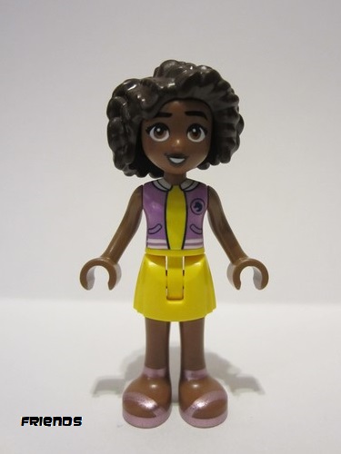 lego 2023 mini figurine frnd0656 Aliya Medium Lavender Top, Yellow Skirt, Metallic Pink Sandals 