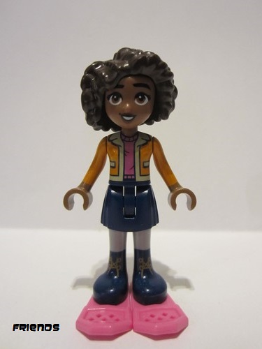 lego 2023 mini figurine frnd0664 Aliya Orange Jacket over Dark Pink Sweater, Dark Blue Skirt, Dark Pink Snowshoes 