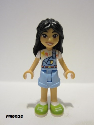lego 2023 mini figurine frnd600 Liann Bright Light Blue Overalls, White Shirt, Bright Light Blue Shorts, Lime Shoes 