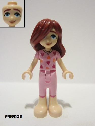 lego 2023 mini figurine frnd603 Paisley Bright Pink Pajamas, Top with Magenta and Coral Hearts 