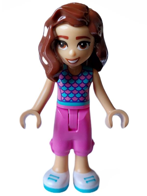 lego 2023 mini figurine frnd615 Luna Dark Pink and Medium Azure Top with Scales, Dark Pink Trousers Cropped, White Shoes 