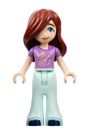 lego 2023 mini figurine frnd617 Paisley Medium Lavender Shirt with Guitar, Light Aqua Trousers Bell-Bottoms, Dark Blue Shoes 
