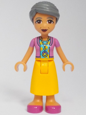lego 2023 mini figurine frnd622 Abuelita Dark Pink Vest, Bright Light Orange Skirt Long, Magenta Shoes 