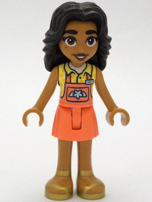 lego 2023 mini figurine frnd626 Adi Coral Overalls Skirt, Bright Light Yellow Shirt 