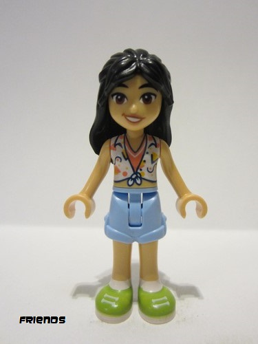 lego 2023 mini figurine frnd658 Liann White Blouse, Coral Shirt, Bright Light Blue Shorts, Lime Shoes 