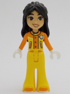 lego 2023 mini figurine frnd661 Liann Orange and Yellow Ski Suit / Jacket, Trousers Bell-Bottoms, Orange Shoes 