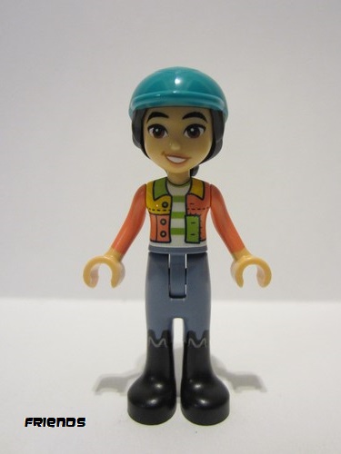 lego 2024 mini figurine frnd0734 Liann Coral Jacket, Sand Blue Trousers, Black Boots, Dark Turquoise Horse Riding Helmet 