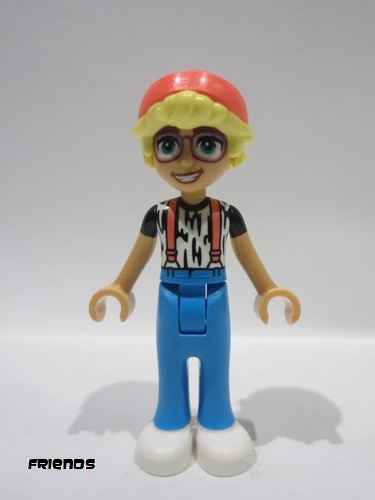 lego 2024 mini figurine frnd0745 Olly White Shirt with Black Stripes, Coral Suspenders, Dark Azure Trousers, White Shoes, Coral Hat 
