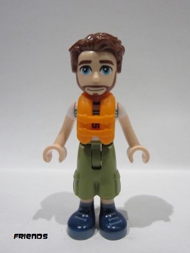 lego 2024 mini figurine frnd0755 Jonathan White T-Shirt with Tent, Olive Green Cropped Trousers, Dark Blue Shoes, Orange Life Jacket 