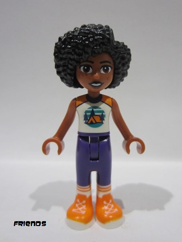 lego 2024 mini figurine frnd0758 Jamila White Sleeveless Top with Tent, Dark Purple Trousers, Orange Shoes 