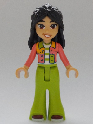 lego 2024 mini figurine frnd669 Liann Coral Jacket, Lime Trousers Bell-Bottoms, Reddish Brown Shoes 