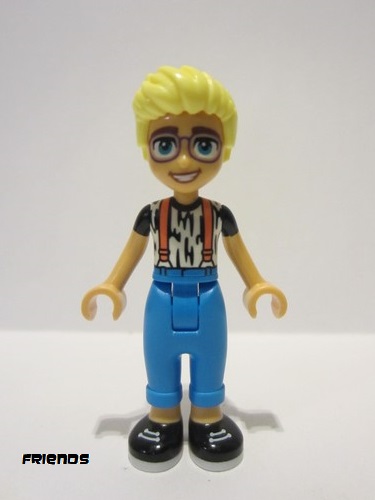 lego 2024 mini figurine frnd701 Olly White Shirt with Black Stripes, Coral Suspenders, Dark Azure Trousers, Black Shoes 