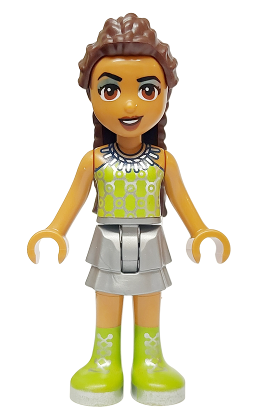 lego 2024 mini figurine frnd708 Andrea Adult - Flat Silver Skirt, Lime Halter Top and Boots 
