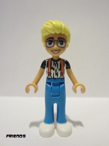 lego 2024 mini figurine frnd716 Olly White Shirt with Black Stripes, Coral Suspenders, Dark Azure Trousers, White Shoes 