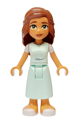 lego 2024 mini figurine frnd724 Mary Joy Light Aqua Scrubs Dress with White Short Sleeves, White Sandals 