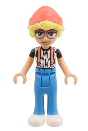 lego 2024 mini figurine frnd745 Olly White Shirt with Black Stripes, Coral Suspenders, Dark Azure Trousers, White Shoes, Coral Hat 