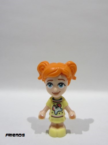 lego 2025 mini figurine frnd0799 Ella Micro Doll, Bright Light Yellow Dress with Horse / Unicorn, Lopsided Closed Mouth Smile 