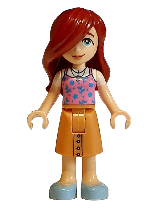 lego 2025 mini figurine frnd784 Paisley Dark Pink Tank Top, Nougat Skirt Mid-Length, Bright Light Blue Shoes 