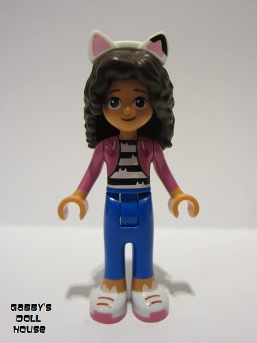 lego 2023 mini figurine gdh001 Gabby Dark Pink Jacket over Black and White Striped Shirt, Blue Trousers 