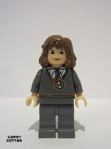 lego 2004 mini figurine hp054 Hermione Gryffindor Stripe Torso w/ Necklace, Dark Bluish Gray Legs 
