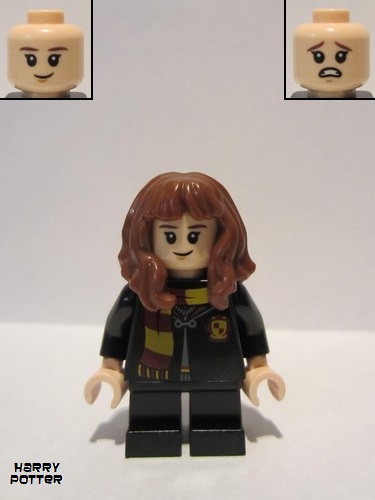 lego 2019 mini figurine hp208 Hermione Granger Hogwarts Robe Clasped with Gryffindor Shield, Black Short Legs 