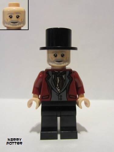 lego 2021 mini figurine hp301 Dedalus Diggle HP Wizarding World Male, Black Top Hat, Dark Red Suit, Black Legs 