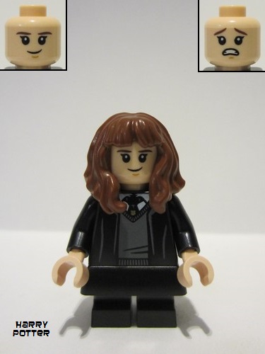 lego 2022 mini figurine hp378 Hermione Granger Hogwarts Robe, Black Tie, Skirt, and Short Legs with Dark Bluish Gray Stripes 