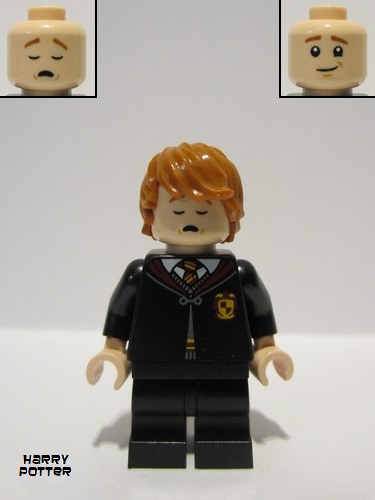 lego 2023 mini figurine hp416 Ron Weasley Black Gryffindor Robe and Medium Legs, Sleeping / Awake 
