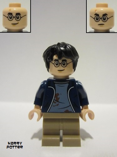lego 2023 mini figurine hp419 Harry Potter Dark Blue Open Jacket with Tears and Blood Stains, Printed Arms, Dark Tan Medium Legs 