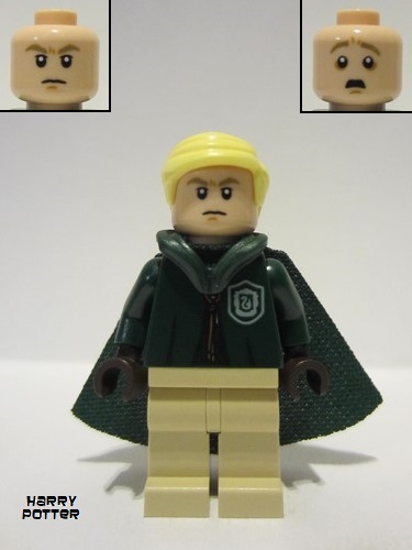 lego 2023 mini figurine hp430 Draco Malfoy Dark Green Slytherin Quidditch Uniform with Hood and Cape 