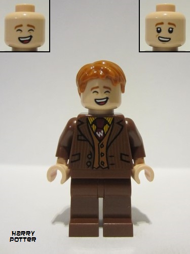 lego 2023 mini figurine hp435 George Weasley Reddish Brown Suit, Dark Red Tie, Smiling / Laughing 