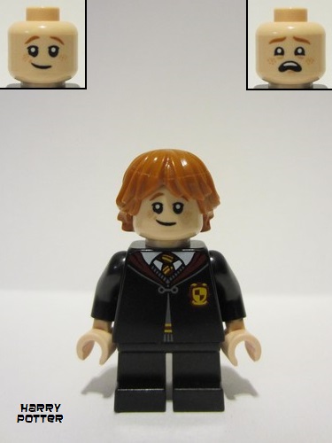 lego 2023 mini figurine hp444 Ron Weasley Gryffindor Robe Clasped, Black Short Legs, Lopsided Grin / Scared Head 