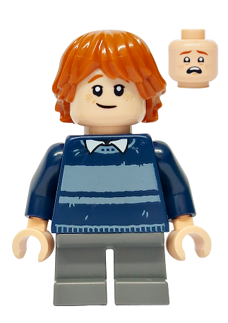 lego 2024 mini figurine hp477 Ron Weasley Dark Blue Striped Sweater, Dark Bluish Gray Short Legs 