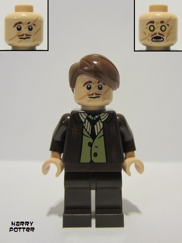 lego 2024 mini figurine hp479 Professor Remus Lupin Dark Brown Jacket, Olive Green Vest, Plain Legs 