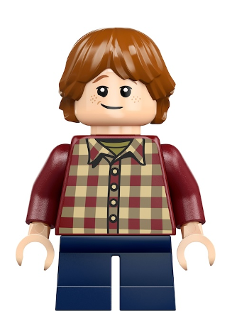 lego 2024 mini figurine hp513 Ron Weasley Dark Red Plaid Shirt, Dark Blue Short Legs 