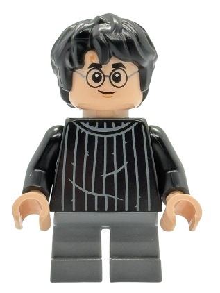 lego 2025 mini figurine hp538 Harry Potter Black Striped Sweater, Dark Bluish Gray Short Legs 